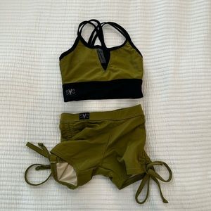 Kandi Kouture Dancewear army green top + matching tie side short CS 4